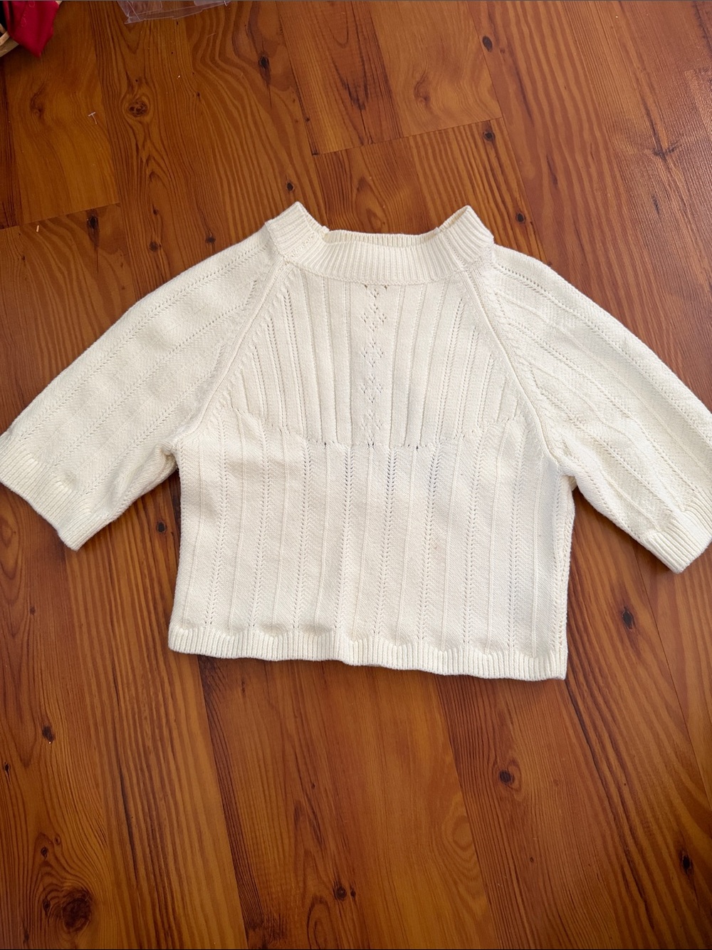 Free People Cream Cropped Short-Sleeve Knit Sweater